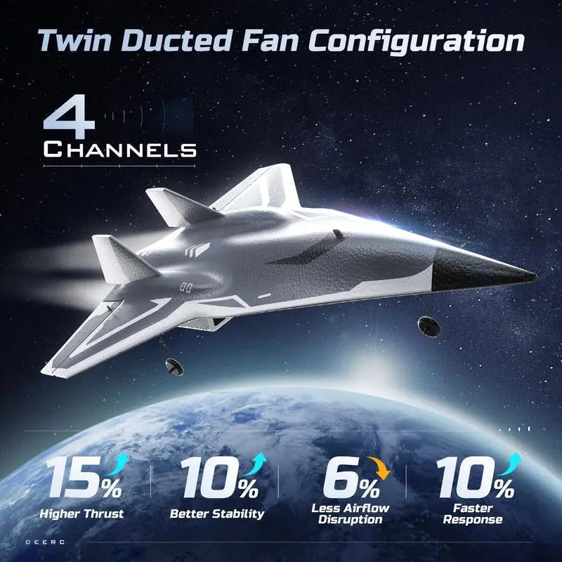 DEERC RC Plane SR72 Airplane with 4 CH Durable Remote Control, Twin Ducted Fans, 2 Brushed Motors, 3 Flight Modes, 2 Lipo Batteries, 2.4Ghz RTF Glider