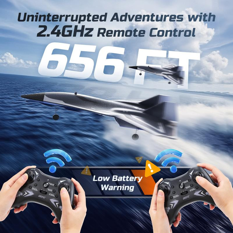 DEERC RC Plane SR72 Airplane with 4 CH Durable Remote Control, Twin Ducted Fans, 2 Brushed Motors, 3 Flight Modes, 2 Lipo Batteries, 2.4Ghz RTF Glider
