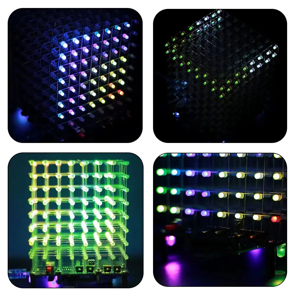 DIY Electronic Kit RGB Music LED Light 3D Cube Colorful 8X8X8 3D8 with Remote Control for Soldering Project Practice STEM Train