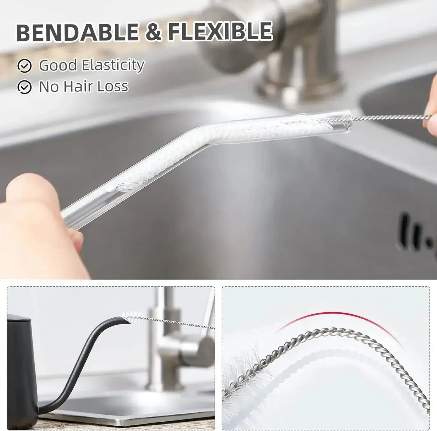 Drinking Straw Cleaning Brush Kit Reusable Tube Pipe Cleaner Nylon Stainless Steel Long Cleaning Brushes for Baby Cup Bottles upscaleclicks