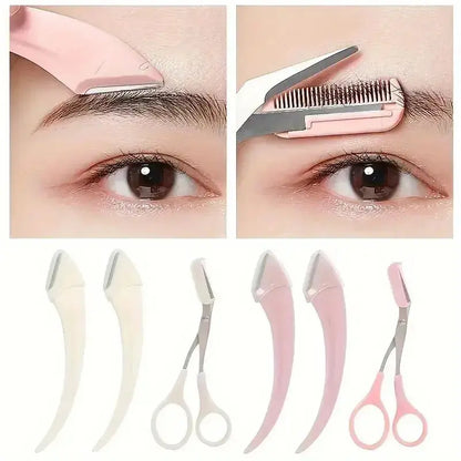 Eyebrow Trimmer Set, Curved Eyebrow Razor, Eyebrow Scissors With Comb, Convenient Easy Beauty Tools For Beginners upscaleclicks