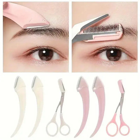 Eyebrow Trimmer Set, Curved Eyebrow Razor, Eyebrow Scissors With Comb, Convenient Easy Beauty Tools For Beginners upscaleclicks