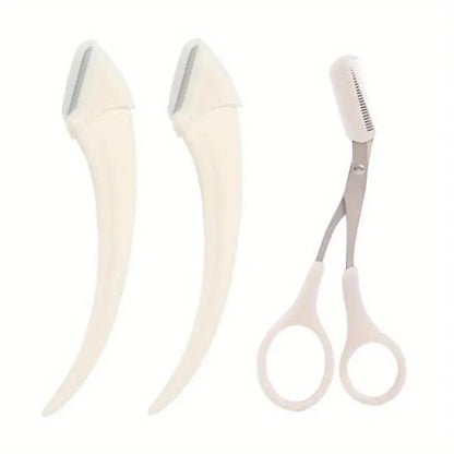 Eyebrow Trimmer Set, Curved Eyebrow Razor, Eyebrow Scissors With Comb, Convenient Easy Beauty Tools For Beginners upscaleclicks