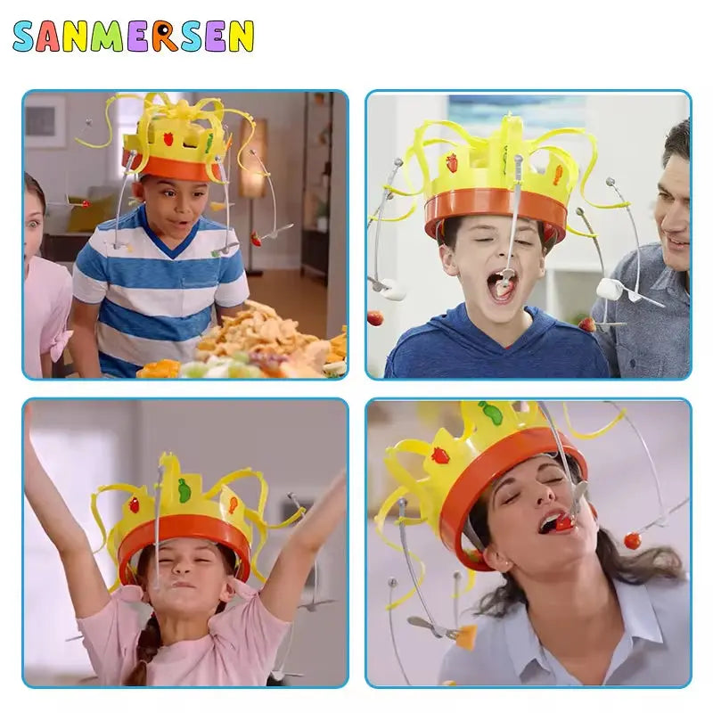 Family Party Game Crown Food Hat Trick Toy Chow Crown Funny Tidy Eat the Food with Revolving Party for Kids Christmas Games