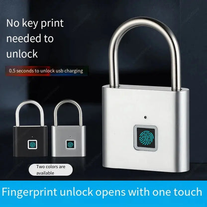 Fingerprint Padlock Locker Lock Smart Pad Lock Waterproof Small Portable Padlock with USB Charging for Locker   Luggage Suitcas upscaleclicks