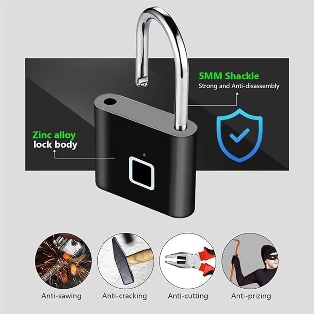 Fingerprint Padlock Locker Lock Smart Pad Lock Waterproof Small Portable Padlock with USB Charging for Locker   Luggage Suitcas upscaleclicks