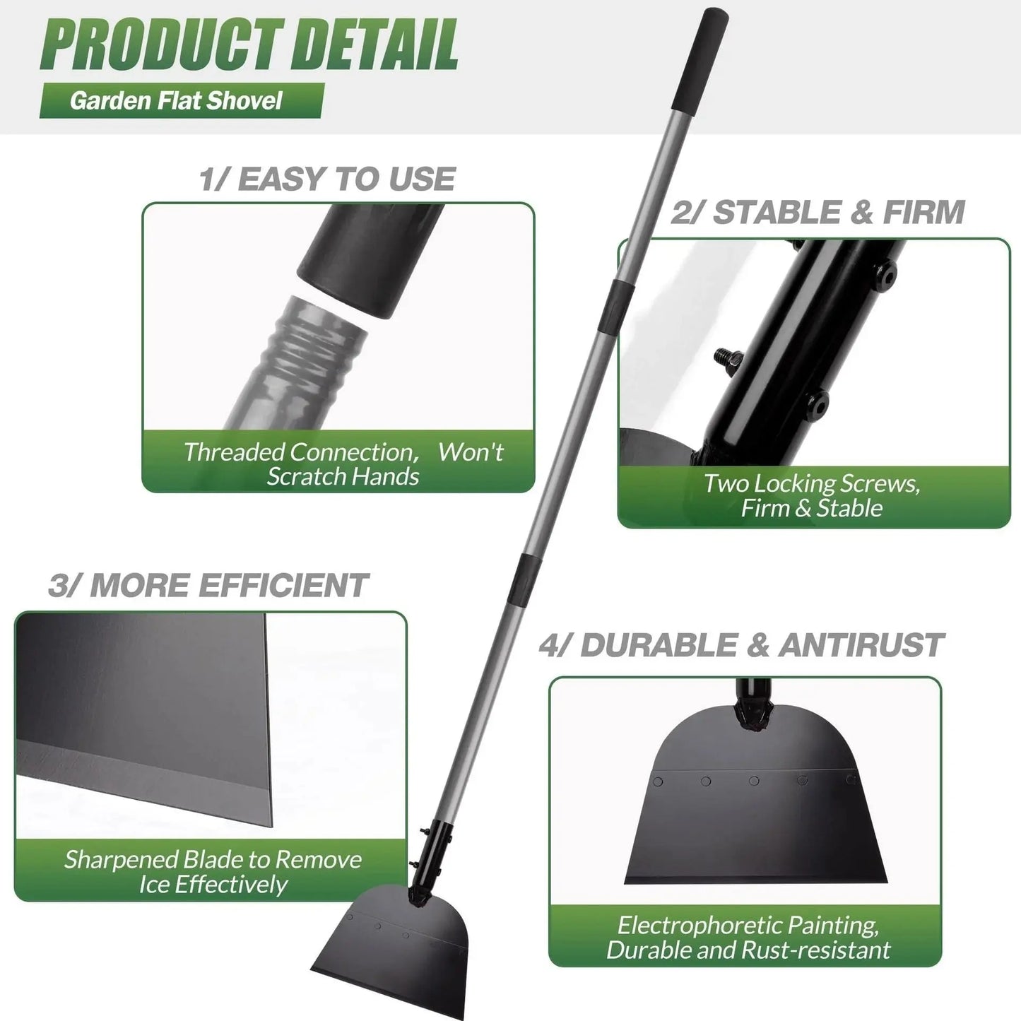 Flat Shovel Snow Shovel Ice Scraper Floor Scraper Outdoor Garden Cleaning Shovel Ice Shovel for Driveway Weeds Removal Tools upscaleclicks