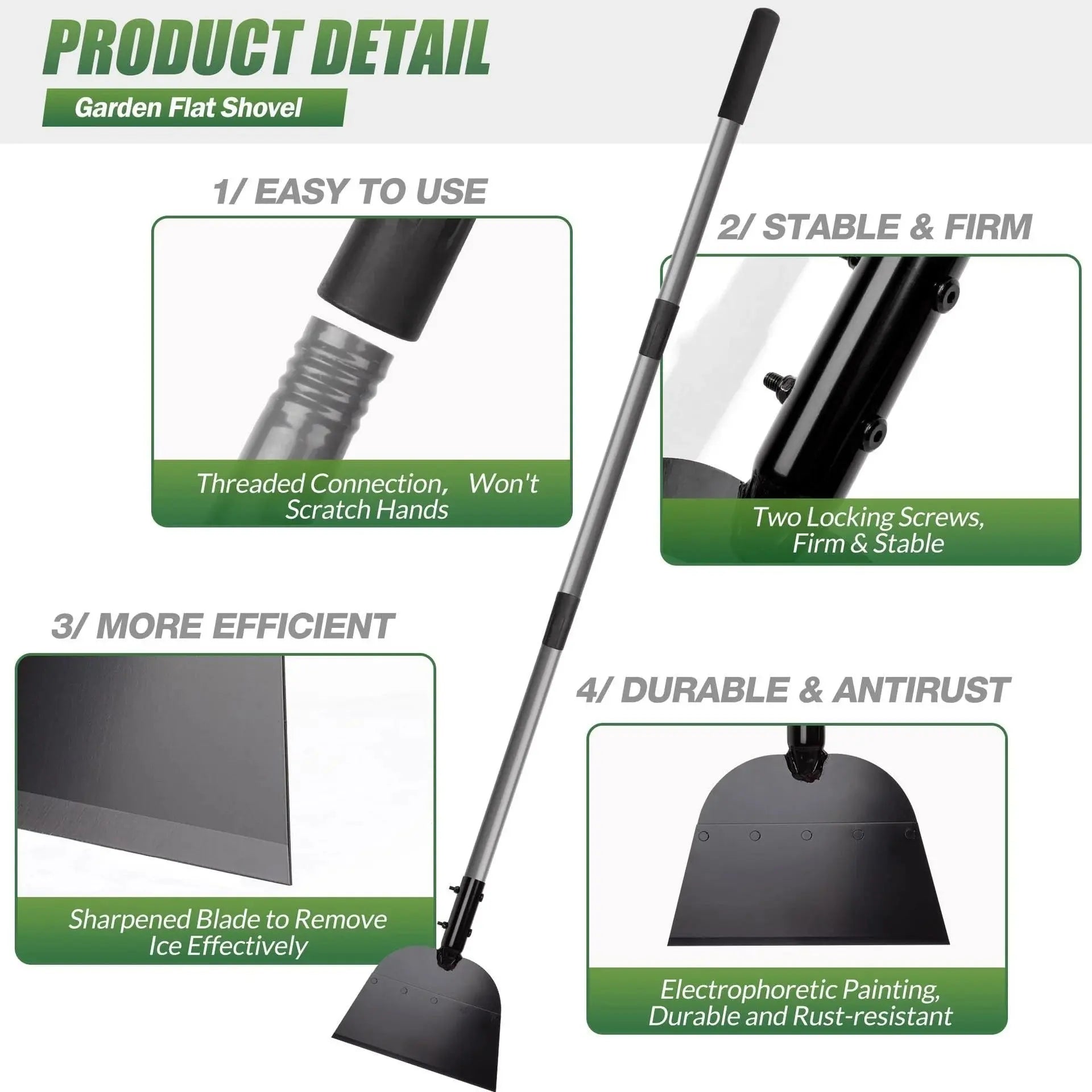 Flat Shovel Snow Shovel Ice Scraper Floor Scraper Outdoor Garden Cleaning Shovel Ice Shovel for Driveway Weeds Removal Tools upscaleclicks