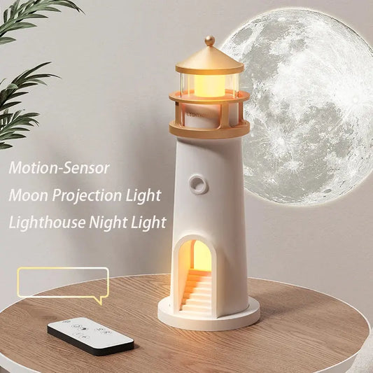 Floating Moon Lamp Projection Lighthouse Lamps Night Light Remote Control Bluetooth Speakers Motion Sensor Light Room Decor Gift upscaleclicks