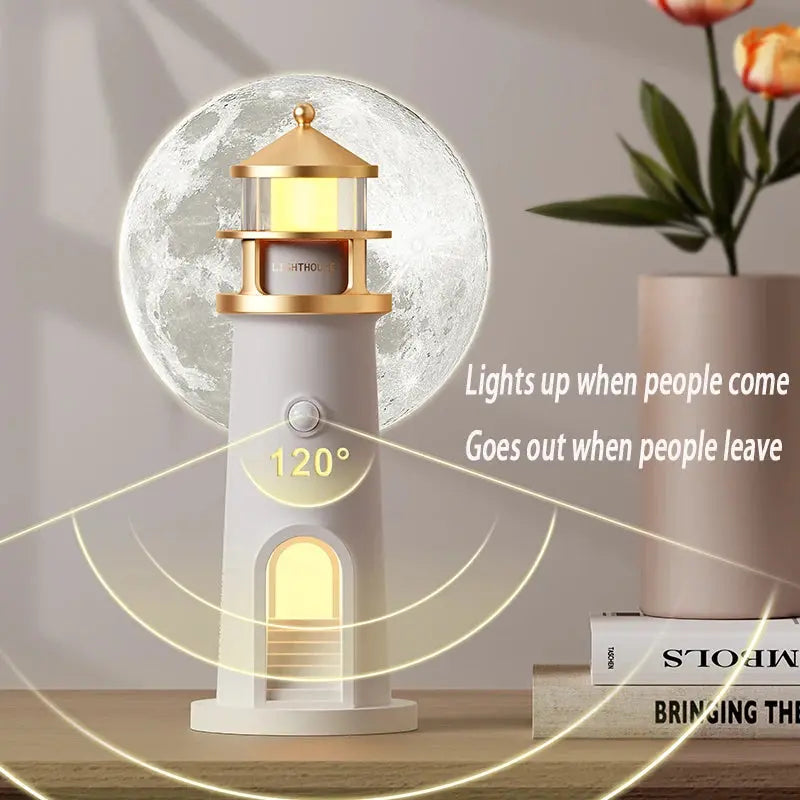 Floating Moon Lamp Projection Lighthouse Lamps Night Light Remote Control Bluetooth Speakers Motion Sensor Light Room Decor Gift upscaleclicks