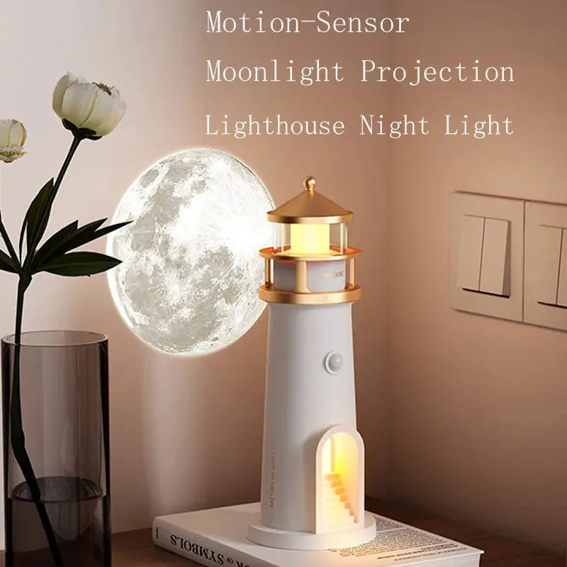 Floating Moon Lamp Projection Lighthouse Lamps Night Light Remote Control Bluetooth Speakers Motion Sensor Light Room Decor Gift upscaleclicks
