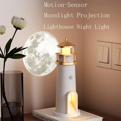 Floating Moon Lamp Projection Lighthouse Lamps Night Light Remote Control Bluetooth Speakers Motion Sensor Light Room Decor Gift upscaleclicks