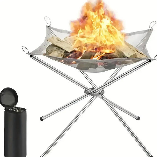 Folding Portable Steel Mesh Camping Fire Pit, Outdoor Wood Burning Bonfires Rack, Stainless Steel Fire Pit, with Carrying Bag upscaleclicks