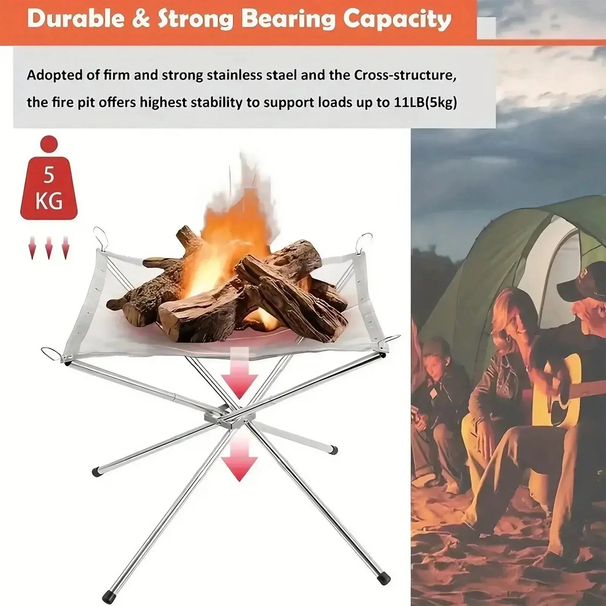 Folding Portable Steel Mesh Camping Fire Pit, Outdoor Wood Burning Bonfires Rack, Stainless Steel Fire Pit, with Carrying Bag upscaleclicks