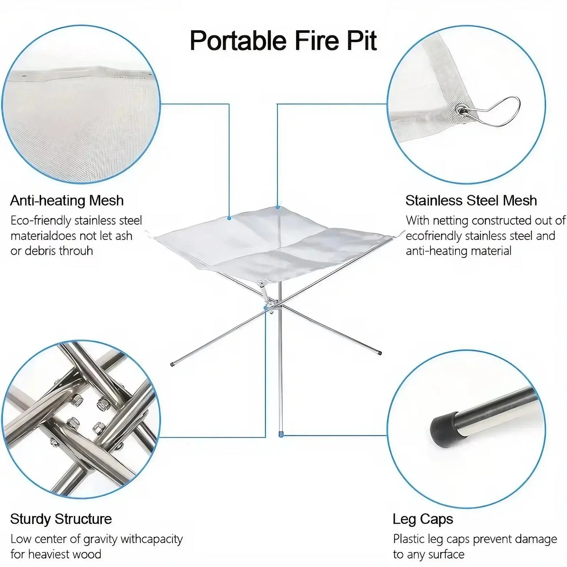 Folding Portable Steel Mesh Camping Fire Pit, Outdoor Wood Burning Bonfires Rack, Stainless Steel Fire Pit, with Carrying Bag upscaleclicks