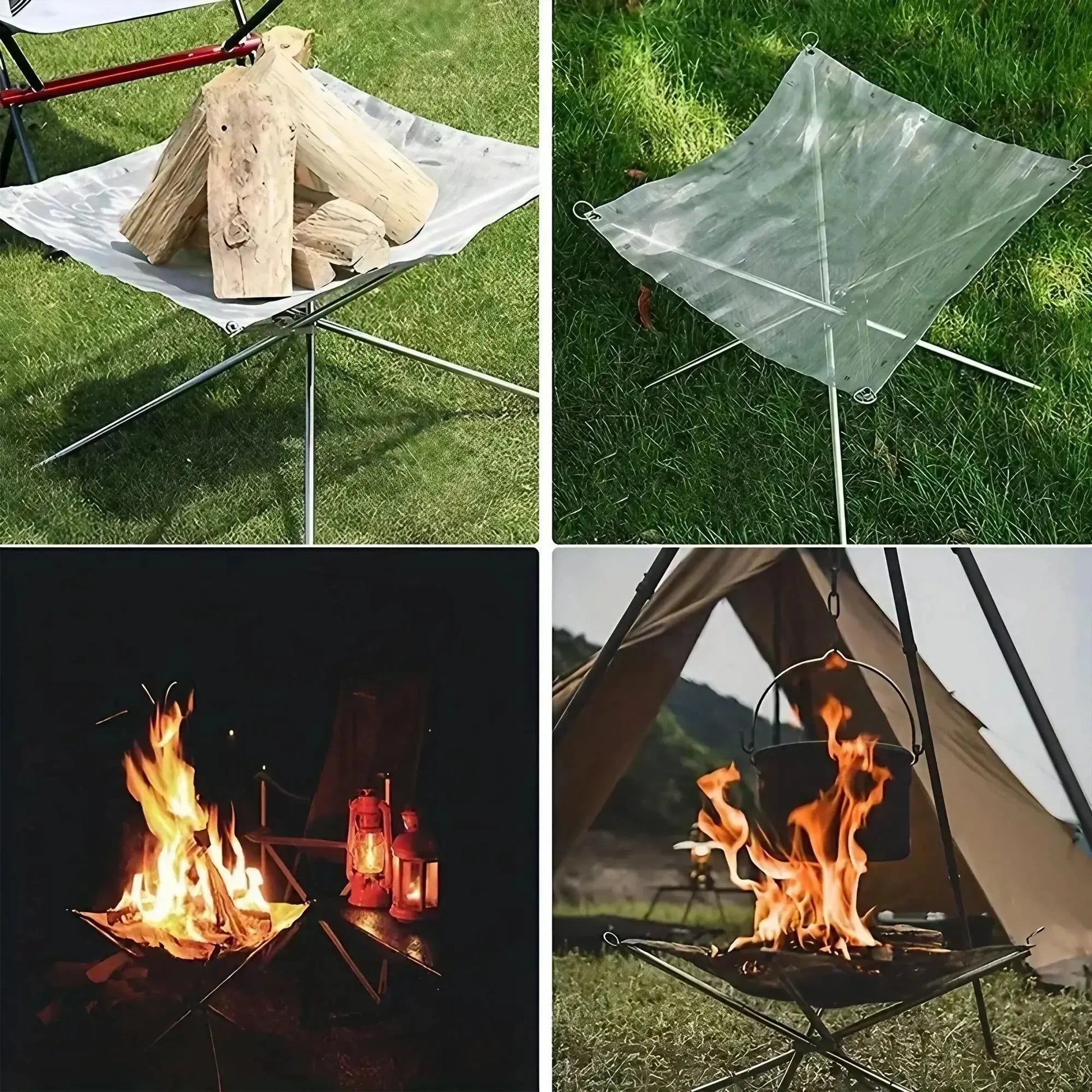 Folding Portable Steel Mesh Camping Fire Pit, Outdoor Wood Burning Bonfires Rack, Stainless Steel Fire Pit, with Carrying Bag upscaleclicks