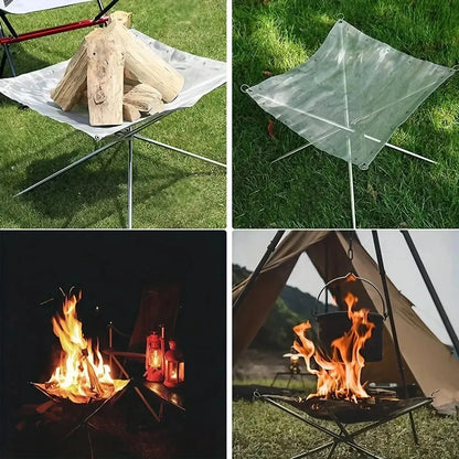 Folding Portable Steel Mesh Camping Fire Pit, Outdoor Wood Burning Bonfires Rack, Stainless Steel Fire Pit, with Carrying Bag upscaleclicks