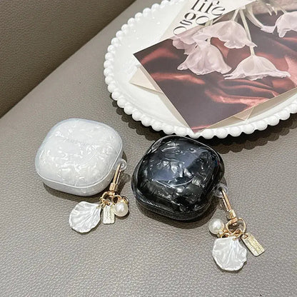 For Samsung Galaxy Buds FE Case,Glitter Pink Shell TPU Earphone Cover For Galaxy Buds 2/2 Pro/Live/Pro With Pearl Keychain upscaleclicks