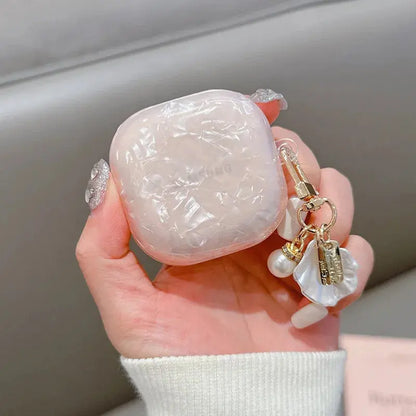 For Samsung Galaxy Buds FE Case,Glitter Pink Shell TPU Earphone Cover For Galaxy Buds 2/2 Pro/Live/Pro With Pearl Keychain upscaleclicks