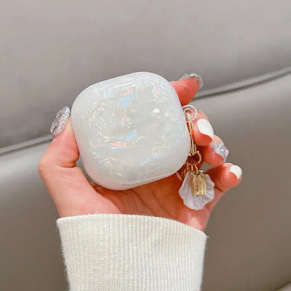 For Samsung Galaxy Buds FE Case,Glitter Pink Shell TPU Earphone Cover For Galaxy Buds 2/2 Pro/Live/Pro With Pearl Keychain upscaleclicks