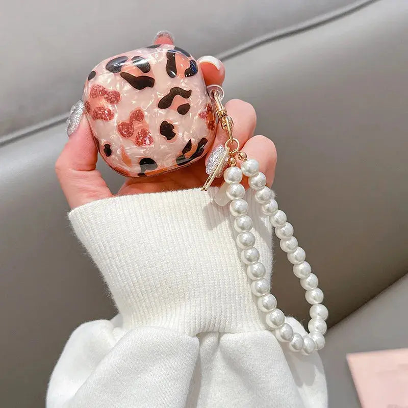 For Samsung Galaxy Buds FE Case,Glitter Pink Shell TPU Earphone Cover For Galaxy Buds 2/2 Pro/Live/Pro With Pearl Keychain upscaleclicks
