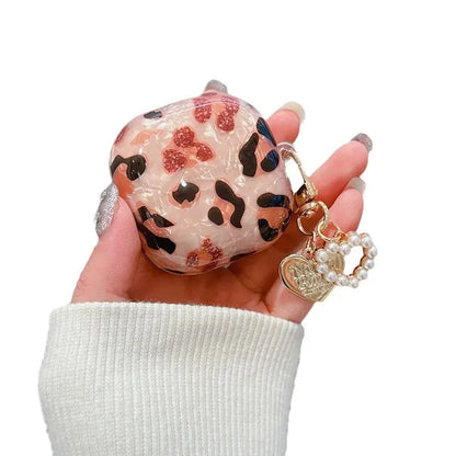 For Samsung Galaxy Buds FE Case,Glitter Pink Shell TPU Earphone Cover For Galaxy Buds 2/2 Pro/Live/Pro With Pearl Keychain upscaleclicks