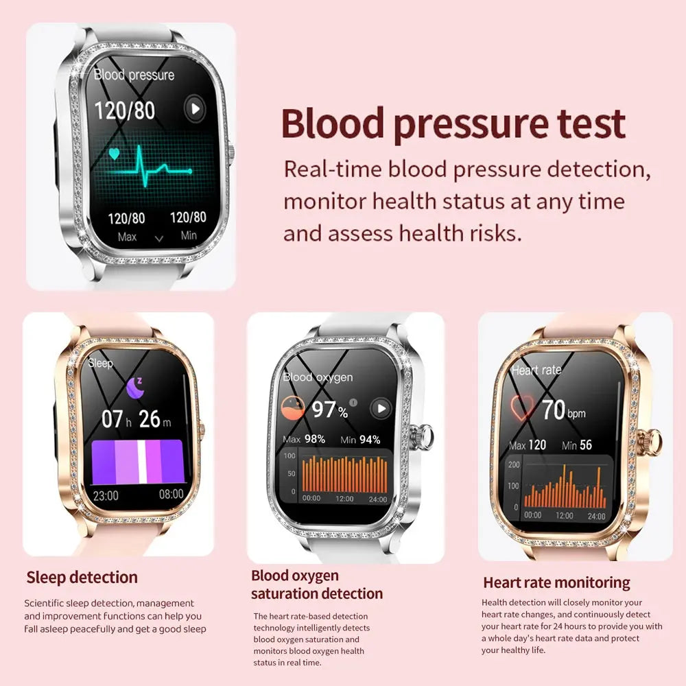 For Xiaomi Huawei New Women Smart Watch Heart Rate Blood Pressure Monitor Music Playback AI Voice Sports BT Calling SmartWatch upscaleclicks