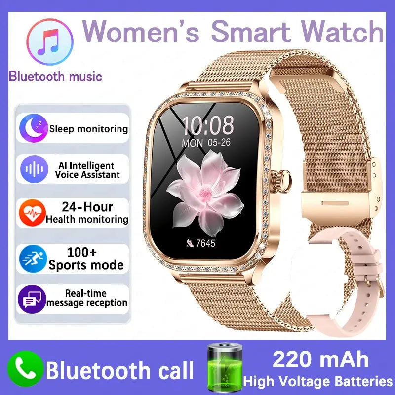 For Xiaomi Huawei New Women Smart Watch Heart Rate Blood Pressure Monitor Music Playback AI Voice Sports BT Calling SmartWatch upscaleclicks