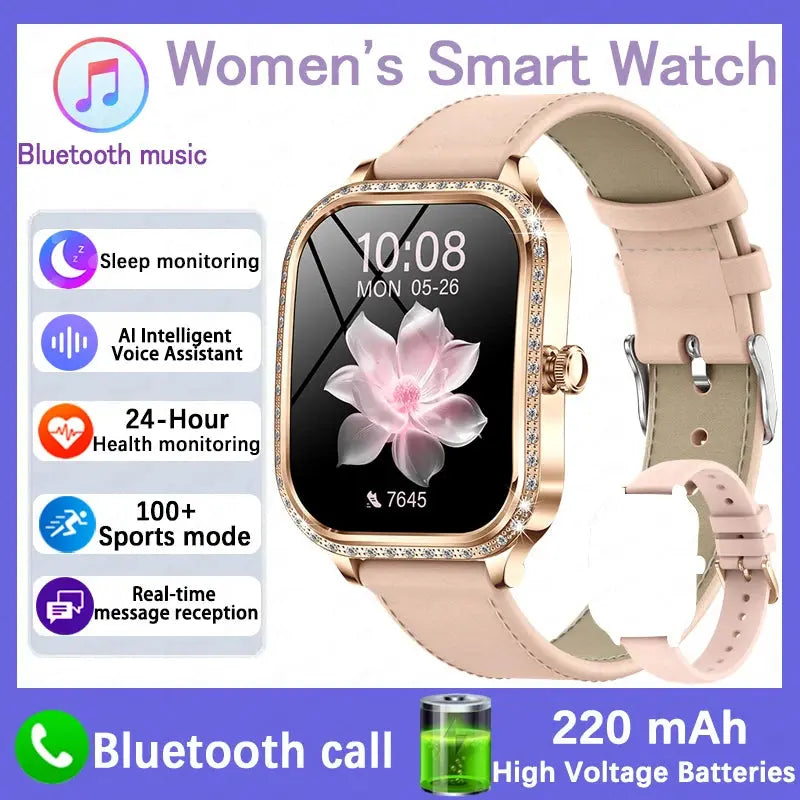 For Xiaomi Huawei New Women Smart Watch Heart Rate Blood Pressure Monitor Music Playback AI Voice Sports BT Calling SmartWatch upscaleclicks