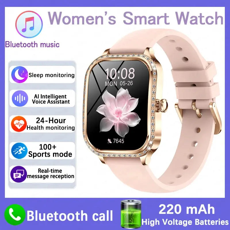 For Xiaomi Huawei New Women Smart Watch Heart Rate Blood Pressure Monitor Music Playback AI Voice Sports BT Calling SmartWatch upscaleclicks