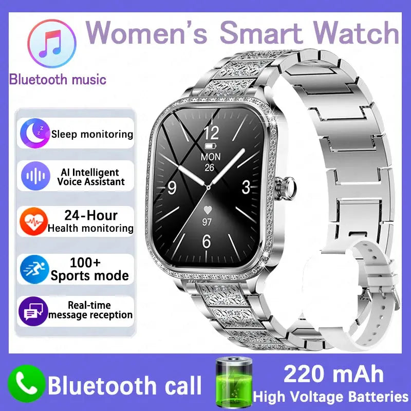 For Xiaomi Huawei New Women Smart Watch Heart Rate Blood Pressure Monitor Music Playback AI Voice Sports BT Calling SmartWatch upscaleclicks