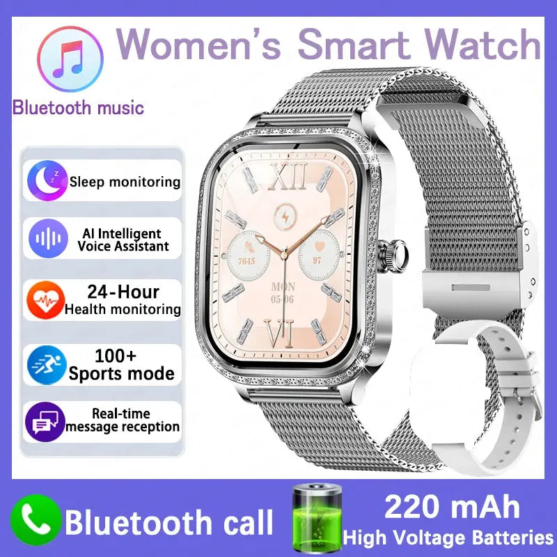 For Xiaomi Huawei New Women Smart Watch Heart Rate Blood Pressure Monitor Music Playback AI Voice Sports BT Calling SmartWatch upscaleclicks