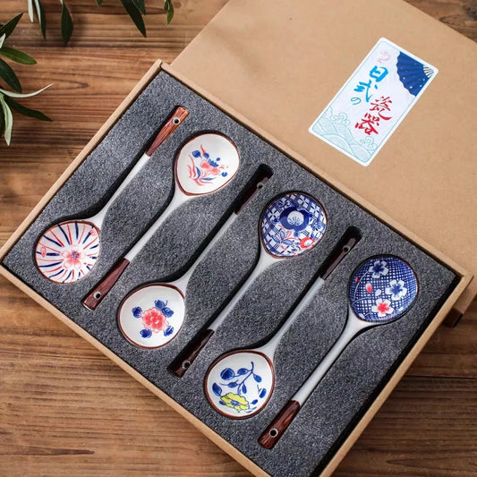 Gift Set Household Ceramic Spoon Hand-painted High-value Long-handled Spoon Creative Dessert Spoon Eco-friendly Underglaze Paint upscaleclicks