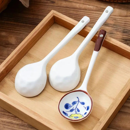 Gift Set Household Ceramic Spoon Hand-painted High-value Long-handled Spoon Creative Dessert Spoon Eco-friendly Underglaze Paint upscaleclicks