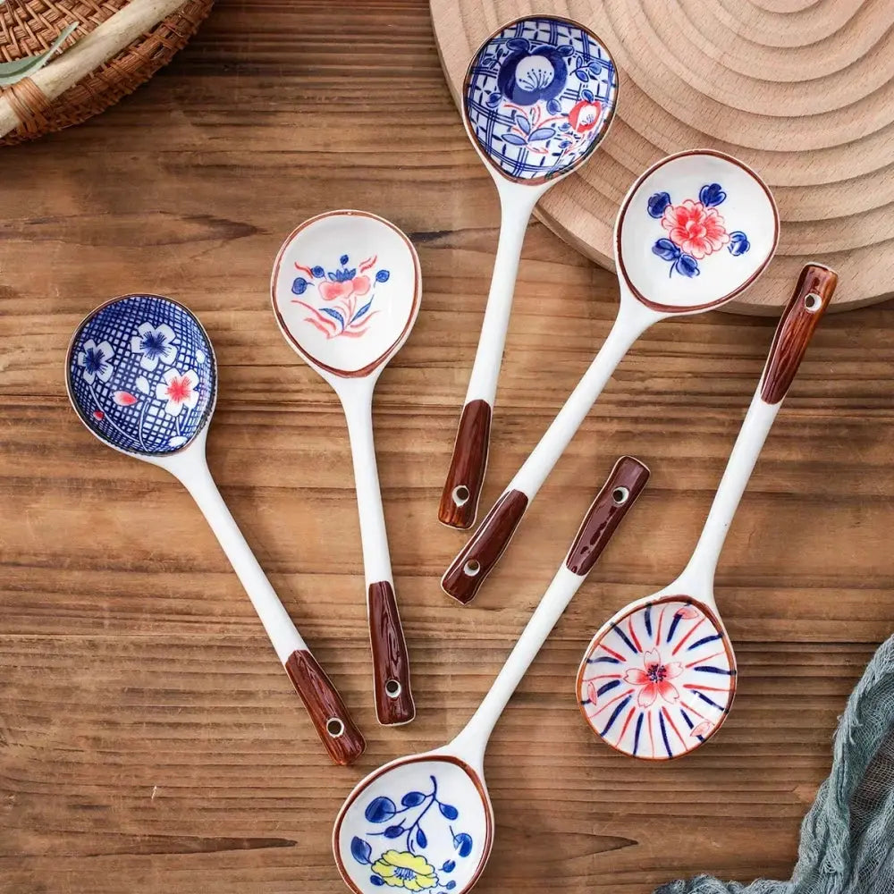 Gift Set Household Ceramic Spoon Hand-painted High-value Long-handled Spoon Creative Dessert Spoon Eco-friendly Underglaze Paint upscaleclicks