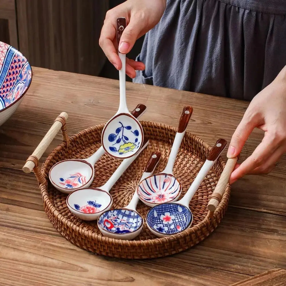 Gift Set Household Ceramic Spoon Hand-painted High-value Long-handled Spoon Creative Dessert Spoon Eco-friendly Underglaze Paint upscaleclicks