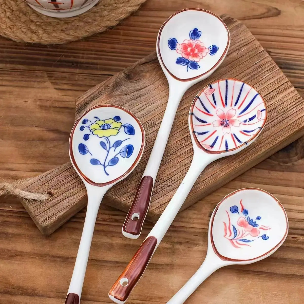 Gift Set Household Ceramic Spoon Hand-painted High-value Long-handled Spoon Creative Dessert Spoon Eco-friendly Underglaze Paint upscaleclicks