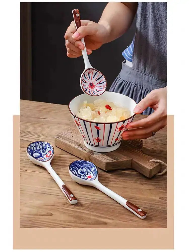 Gift Set Household Ceramic Spoon Hand-painted High-value Long-handled Spoon Creative Dessert Spoon Eco-friendly Underglaze Paint upscaleclicks