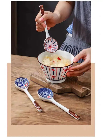 Gift Set Household Ceramic Spoon Hand-painted High-value Long-handled Spoon Creative Dessert Spoon Eco-friendly Underglaze Paint upscaleclicks