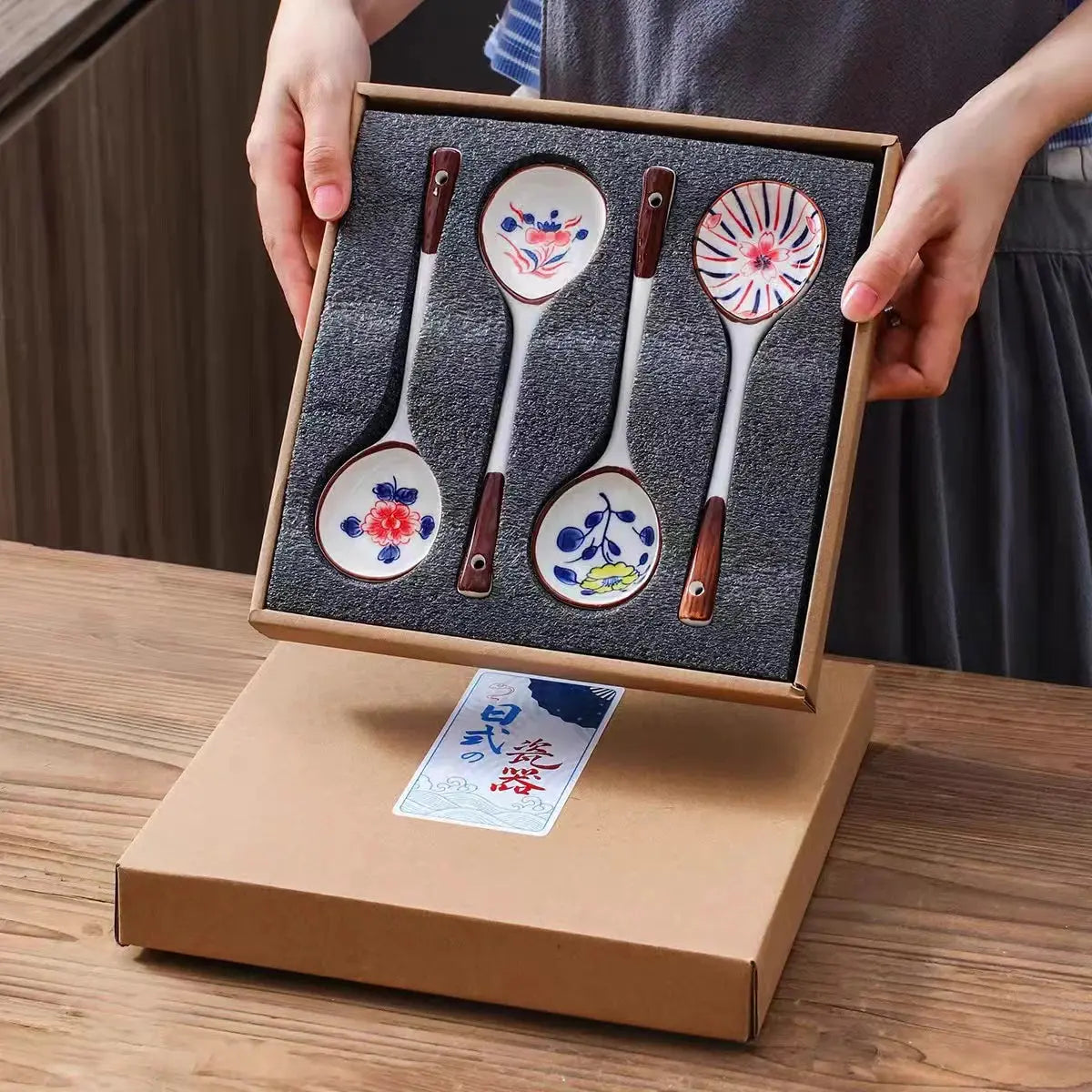 Gift Set Household Ceramic Spoon Hand-painted High-value Long-handled Spoon Creative Dessert Spoon Eco-friendly Underglaze Paint upscaleclicks