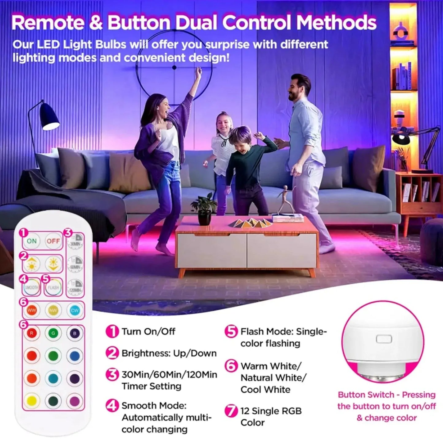 HPH Rechargeable Light Bulbs Remote Control Battery Operated Light Bulb with Timer, Dimmable, 3 Color Temperatures upscaleclicks