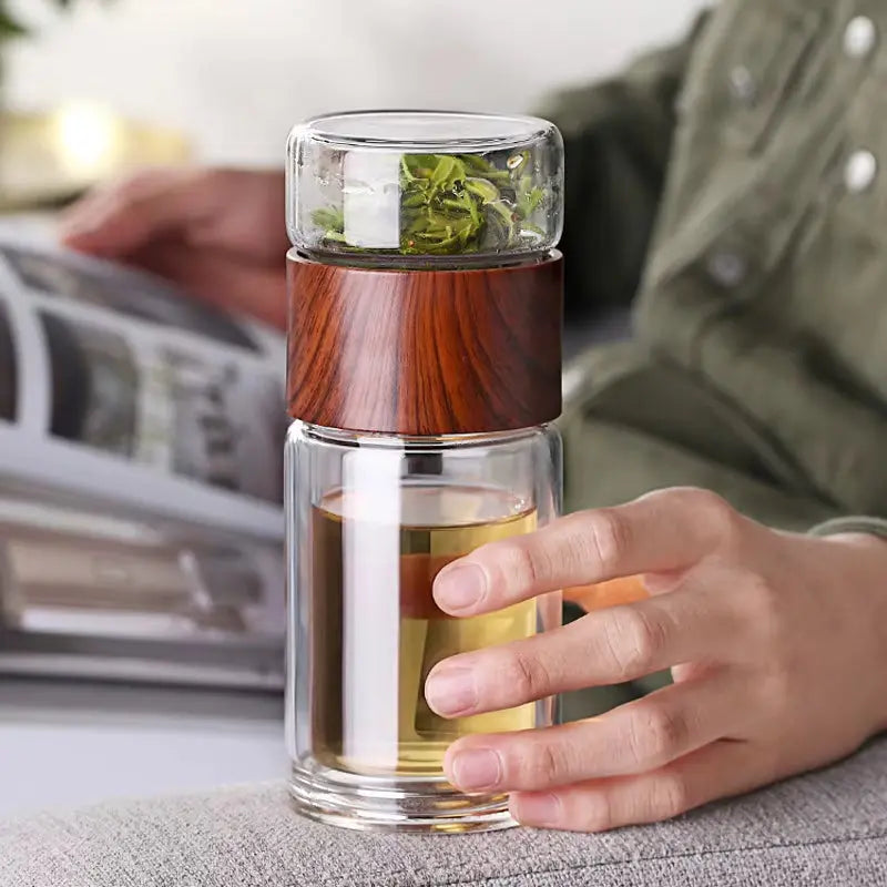 High Quality Double Glass Water Bottle with Case Tea Drink Bottle Infuser Tumbler Drinkware Waterbottle Eco-Friendly