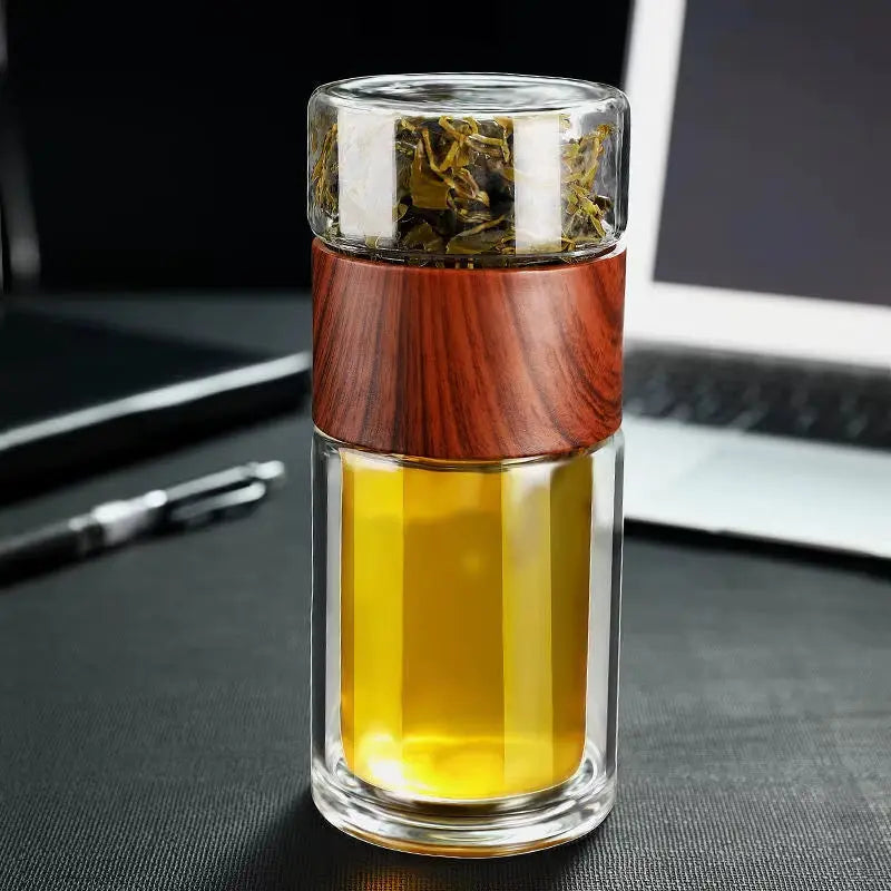High Quality Double Glass Water Bottle with Case Tea Drink Bottle Infuser Tumbler Drinkware Waterbottle Eco-Friendly