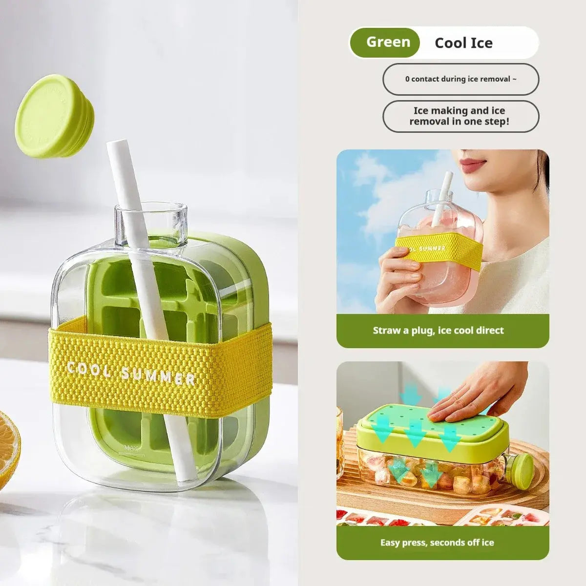 Ice Cube Tray With Lid - NO SPILL Ice Tray For Freezer - NO TOUCH Silicone Ice Cube Tray For Freezer With Straw + Cable Tie Mold upscaleclicks