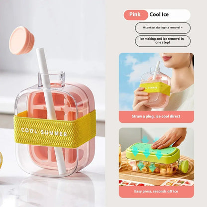 Ice Cube Tray With Lid - NO SPILL Ice Tray For Freezer - NO TOUCH Silicone Ice Cube Tray For Freezer With Straw + Cable Tie Mold upscaleclicks