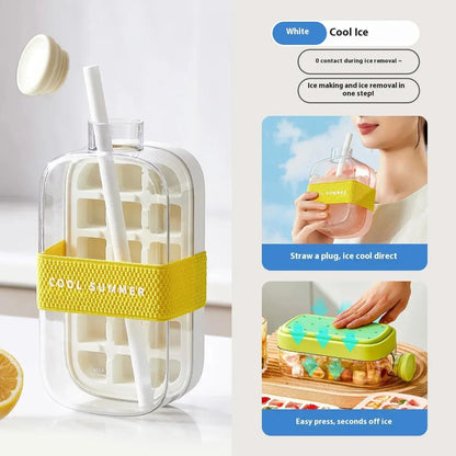 Ice Cube Tray With Lid - NO SPILL Ice Tray For Freezer - NO TOUCH Silicone Ice Cube Tray For Freezer With Straw + Cable Tie Mold upscaleclicks