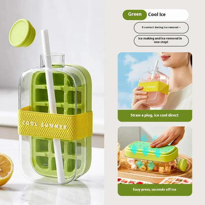 Ice Cube Tray With Lid - NO SPILL Ice Tray For Freezer - NO TOUCH Silicone Ice Cube Tray For Freezer With Straw + Cable Tie Mold upscaleclicks