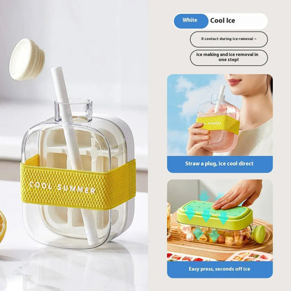 Ice Cube Tray With Lid - NO SPILL Ice Tray For Freezer - NO TOUCH Silicone Ice Cube Tray For Freezer With Straw + Cable Tie Mold upscaleclicks
