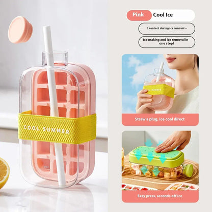 Ice Cube Tray With Lid - NO SPILL Ice Tray For Freezer - NO TOUCH Silicone Ice Cube Tray For Freezer With Straw + Cable Tie Mold upscaleclicks