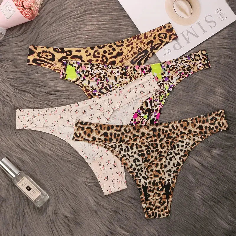 Ice Silk Leopard Women Panties Sexy G String Thong Seamless Underwear T Back Candy Color Girls Briefs Underpants Plus Size M-XXL upscaleclicks